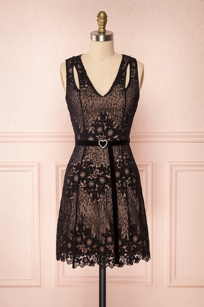 Nuying Black & Beige Lace A-Line Cocktail Dress | Boutique 1861