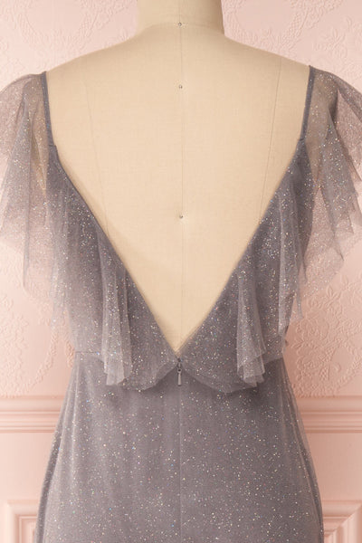Nyssa Grey Layered Tulle Dress | Robe Grise | Boutique 1861 back close-up