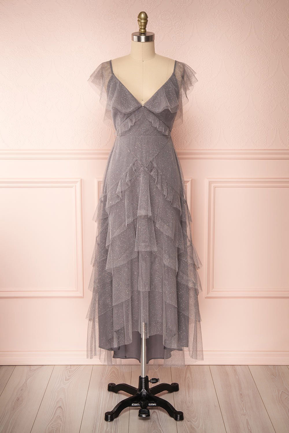 Nyssa Grey Tulle A-Line Midi Dress | Boutique 1861