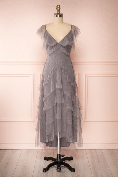 Nyssa Grey Tulle A-Line Midi Dress | Boutique 1861