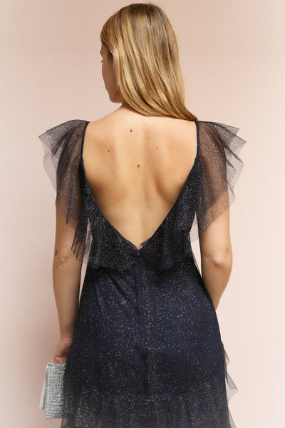 Nyssa Navy Midi Blue Tulle Dress | Boutique 1861 on model back view
