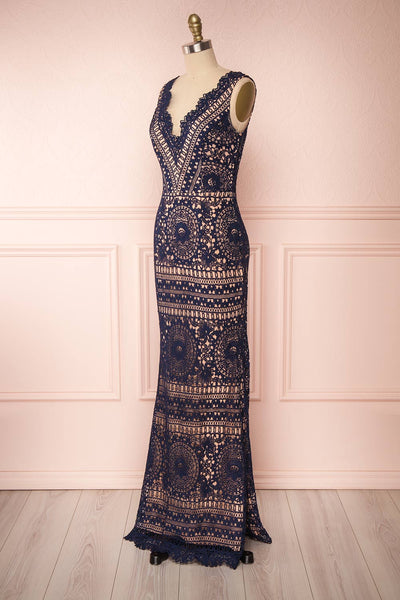 Nyura Navy Blue Lace Mermaid Dress | Robe | Boutique 1861 side view