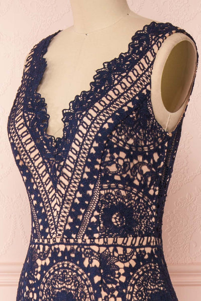 Nyura Navy Blue Lace Mermaid Dress | Robe | Boutique 1861 side close-up