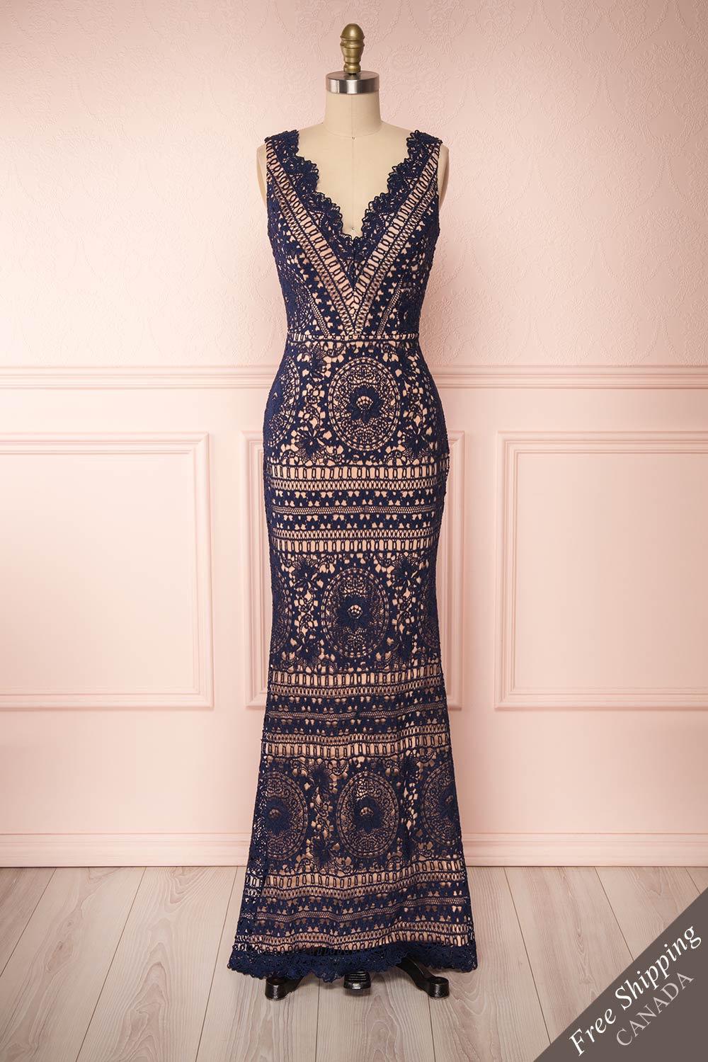 Nyura Navy Blue Lace Mermaid Dress | Robe | Boutique 1861 front view 