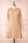 Ondine Sand Beige Knitted Fit & Flare Dress | Boutique 1861 front view