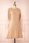 Ondine Sand Beige Knitted Fit & Flare Dress | Boutique 1861 side view