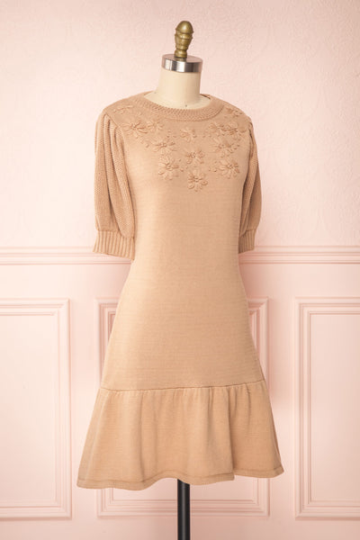 Ondine Sand Beige Knitted Fit & Flare Dress | Boutique 1861 side view
