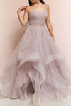 Ochobo Dusty Lilac Layered & Ruffled Tulle A-Line Gown | Boudoir 1861 on model