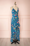 Octavie Blue Floral Maxi Dress w/ Frills | Boutique 1861 side view