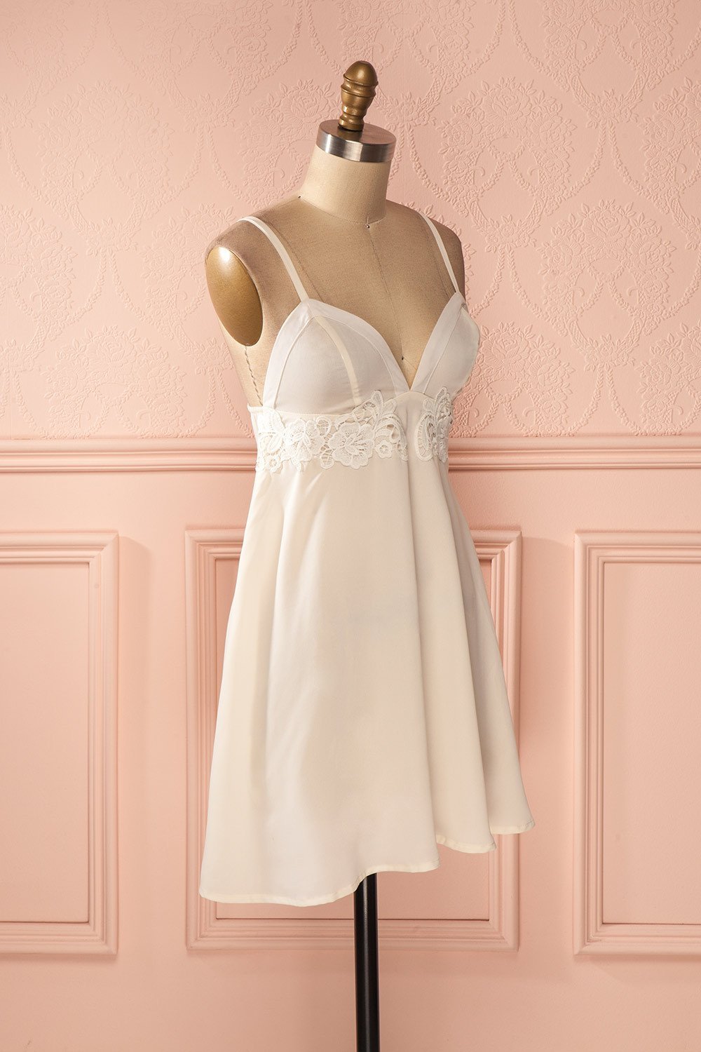 Odella - Ivory floral lace accents babydoll