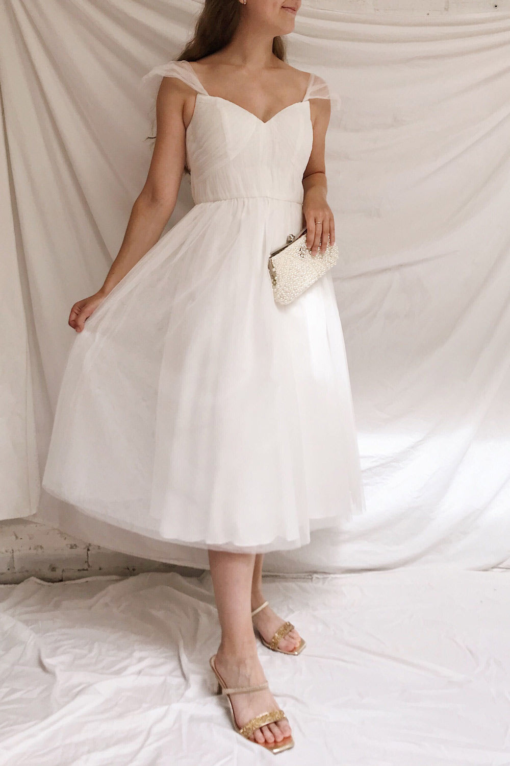 Odette White Midi Tulle Dress
