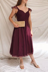 Odette Wine Burgundy Midi Tulle Dress | Boutique 1861 model look
