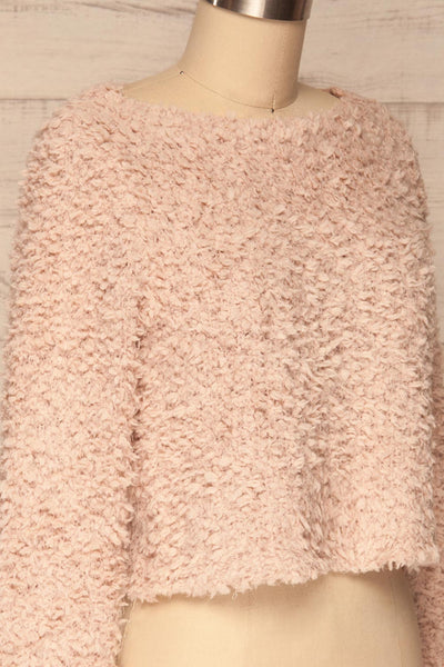 Olbia Pink Fuzzy Knit Sweater | La Petite Garçonne side close-up