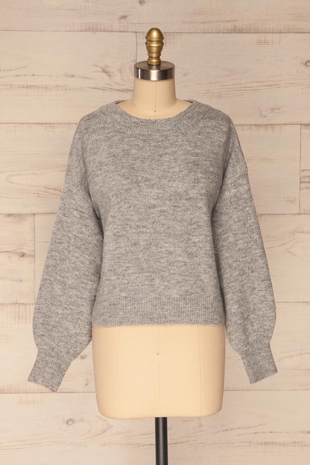 Oleksandra Grey Knit Sweater with Lace-Up Back | La Petite Garçonne front view 