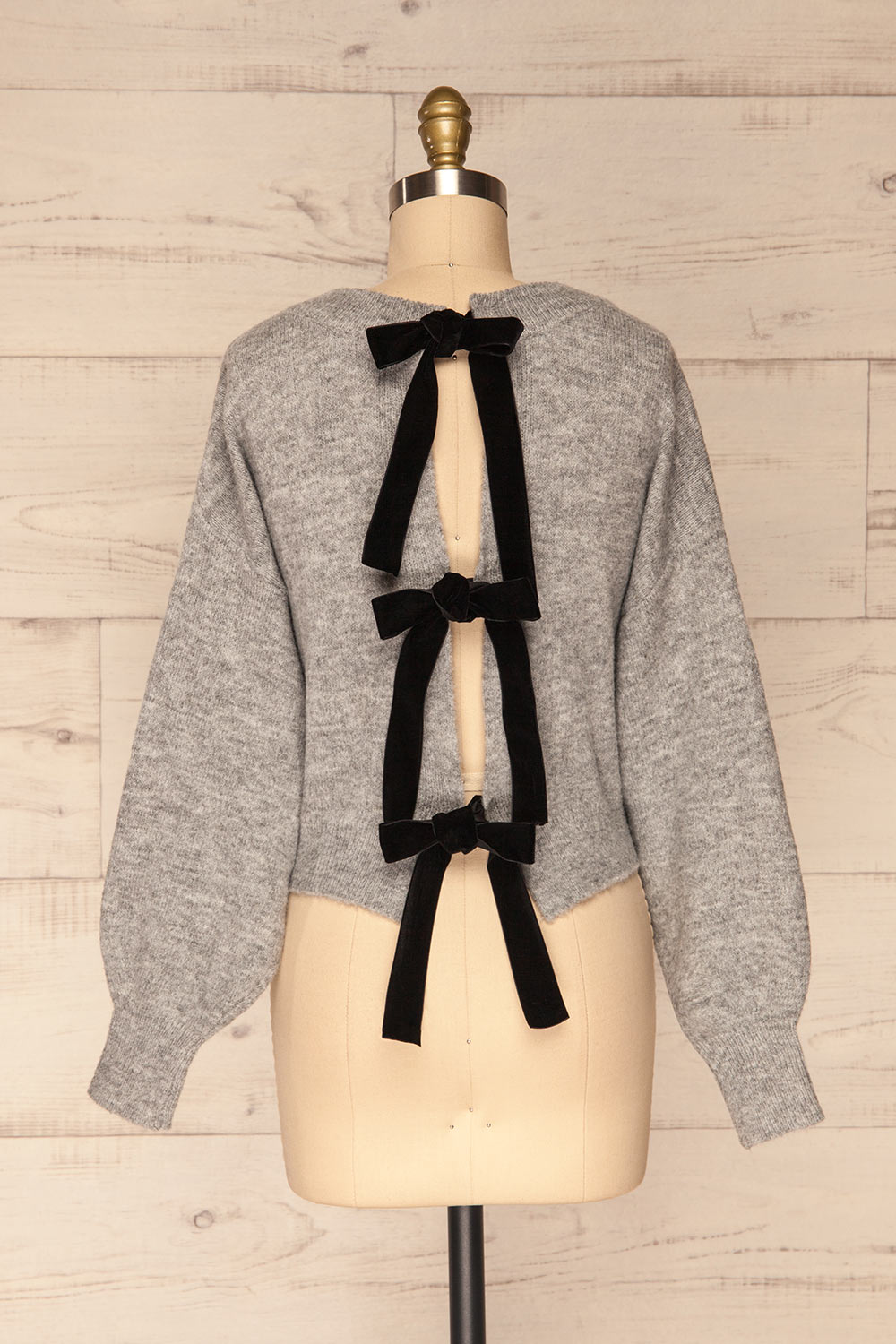 Oleksandra Grey Knit Sweater with Lace-Up Back | La Petite Garçonne back view 