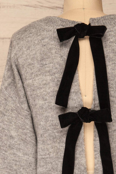 Oleksandra Grey Knit Sweater with Lace-Up Back | La Petite Garçonne back close-up