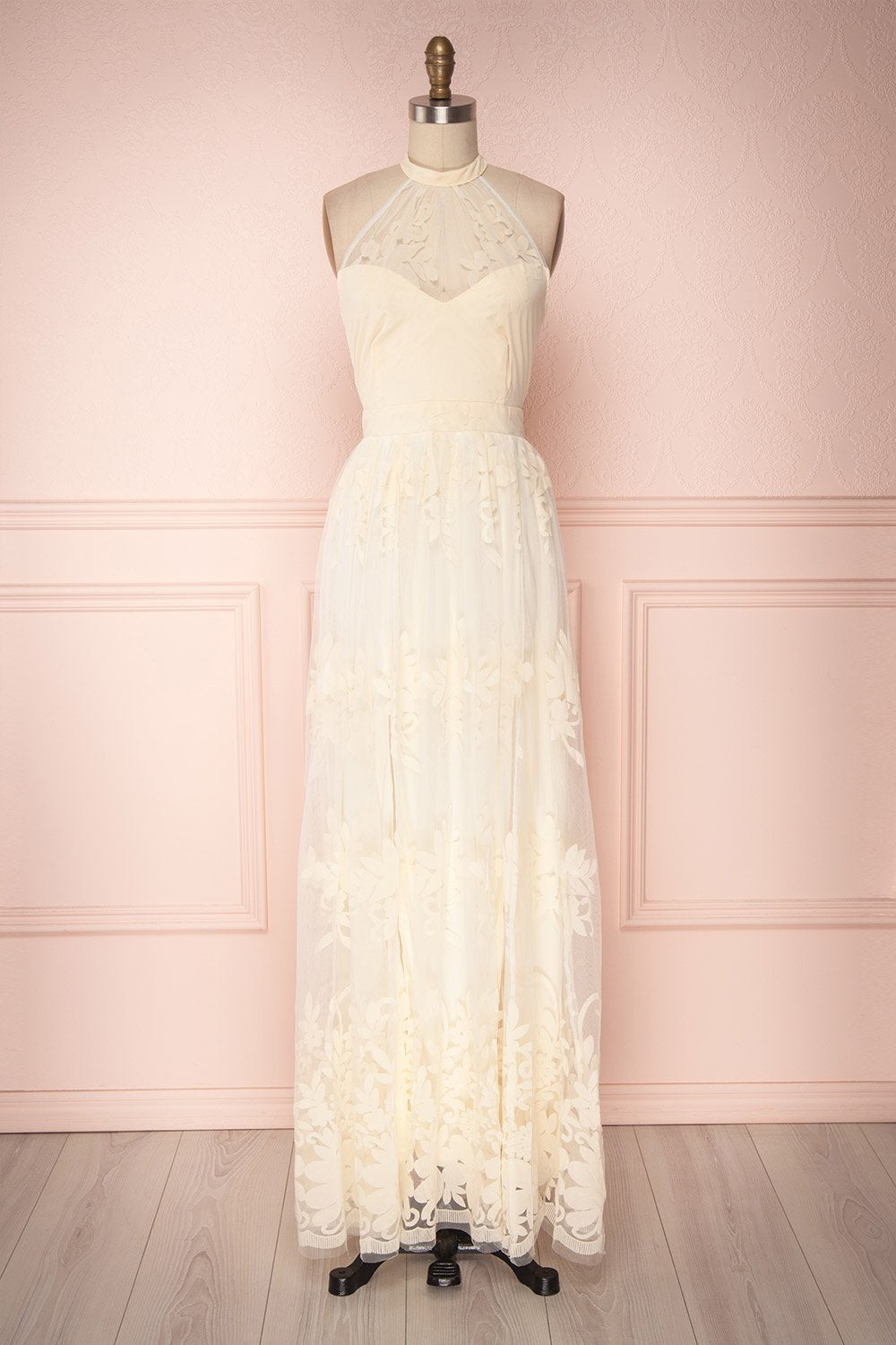 Oleye Ivory Ivoire Floral Tulle Bridal Halter Dress | Boudoir 1861