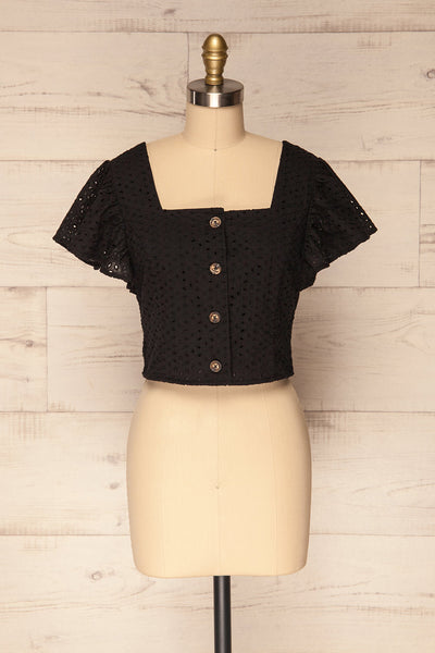 Olhao Black Lace Button-Up Crop Top | La Petite Garçonne 1
