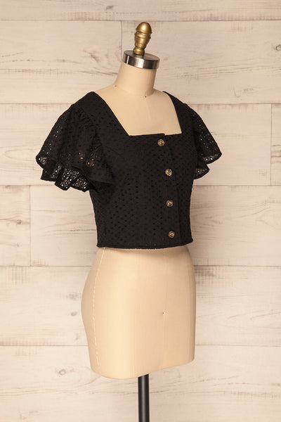 Olhao Black Lace Button-Up Crop Top | La Petite Garçonne 3