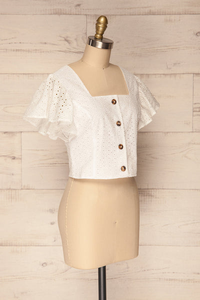 Olhao White Lace Button-Up Crop Top | La Petite Garçonne 3