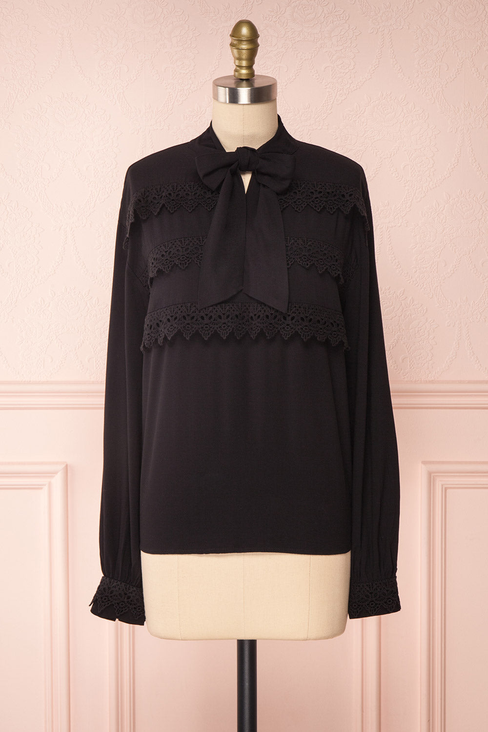 Olympa Black Blouse | Chemisier Noir front view | Boutique 1861