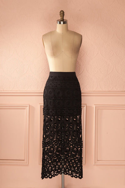 Opérina - Black lace maxi skirt front view