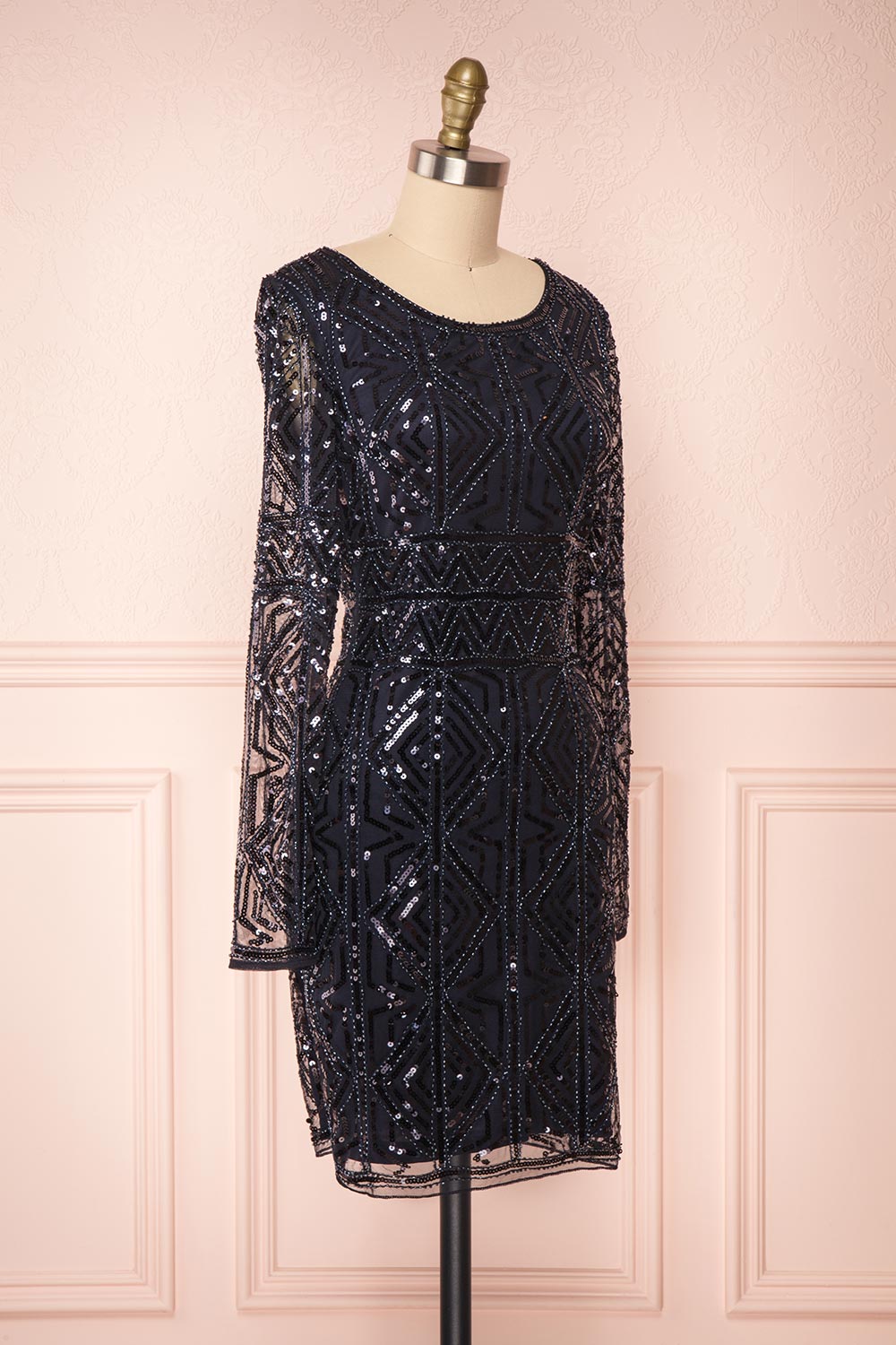 Opuhi Navy Blue Sequin Fitted Party Dress | Boutique 1861 side view 