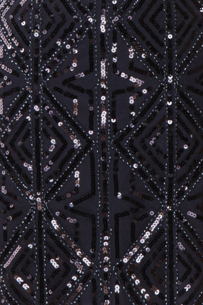 Opuhi Navy Blue Sequin Fitted Party Dress | Boutique 1861 fabric detail