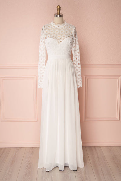 Orama Ivory Long Sleeve Openwork Lace & Mesh Gown | Boudoir 1861