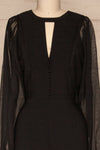 Orestiada Black Jumpsuit with Long Puff Sleeves | La Petite Garçonne front close-up