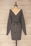Oria Grey Faux-Wrap Short Knit Dress | La petite garçonne front view