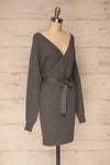 Oria Grey Faux-Wrap Short Knit Dress | La petite garçonne side view