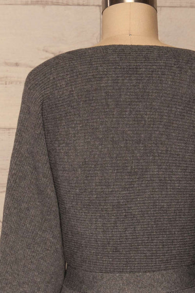Oria Grey Faux-Wrap Short Knit Dress | La petite garçonne back close up