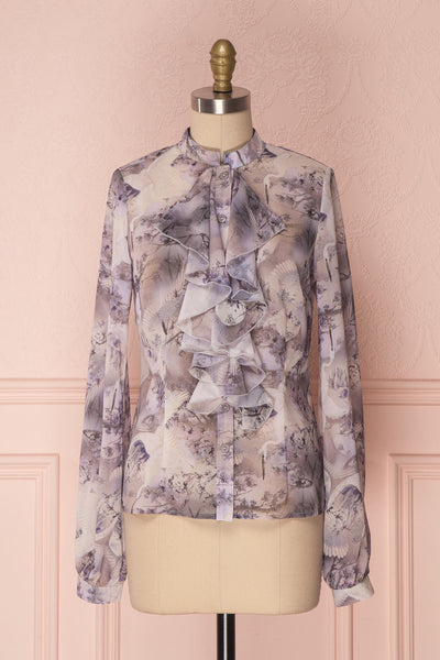 Orlaight Oriental Patterned Retro Blouse with Ruffles | Boutique 1861