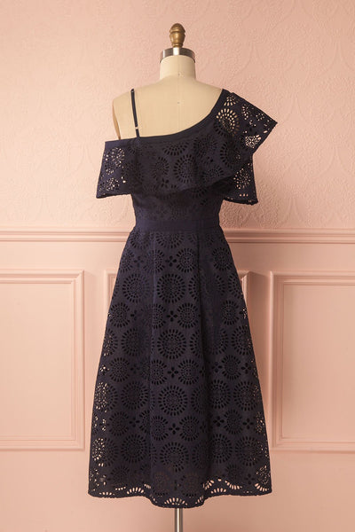 Ornora Navy Blue Floral Cut-Outs A-Line Dress | Boutique 1861