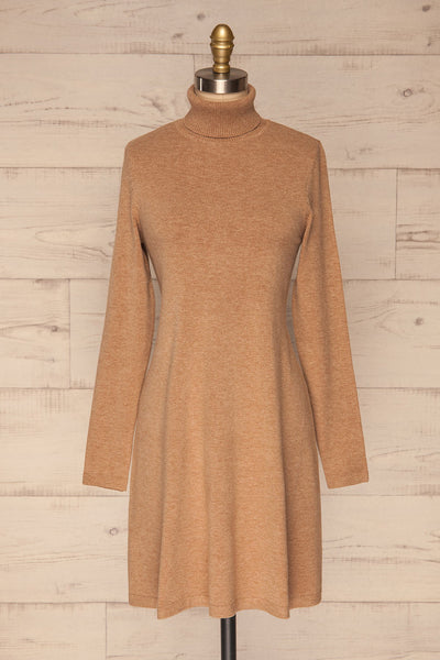 Orphne Camel Sweater Dress | Robe Beige | La Petite Garçonne front view