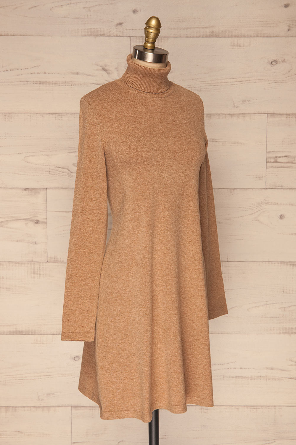 Orphne Camel Sweater Dress | Robe Beige | La Petite Garçonne side view 