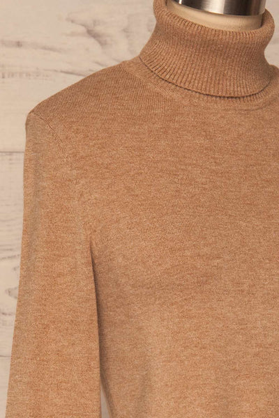 Orphne Camel Sweater Dress | Robe Beige | La Petite Garçonne side close-up
