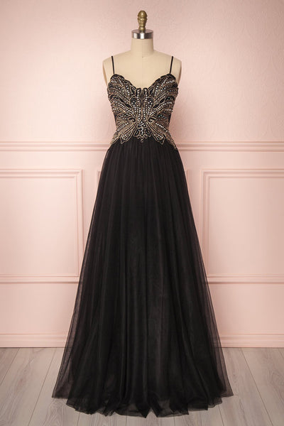 Orria Black A-Line Tulle Gown with Embroidery | Boutique 1861
