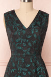 Orynko Black Cocktail Dress with Green Embroidery | Boutique 1861 front close-up