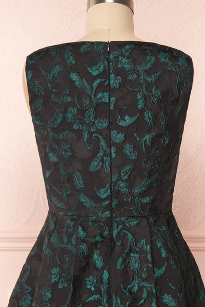 Orynko Black Cocktail Dress with Green Embroidery | Boutique 1861 back close-up