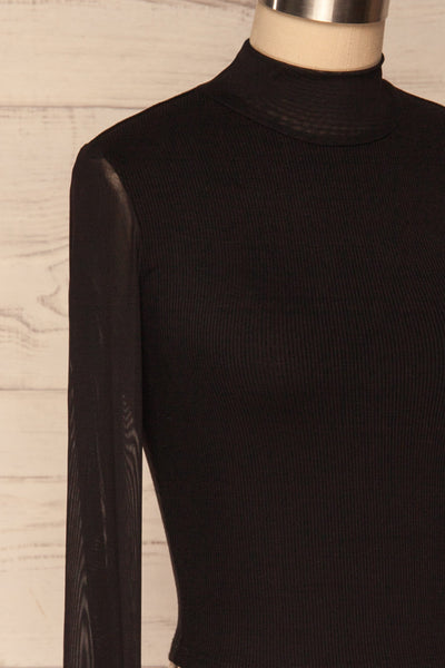 Ossora Black Long Sleeved Crop Top w/ Mesh side close up | La Petite Garçonne