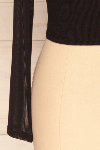 Ossora Black Long Sleeved Crop Top w/ Mesh sleeve close up | La Petite Garçonne