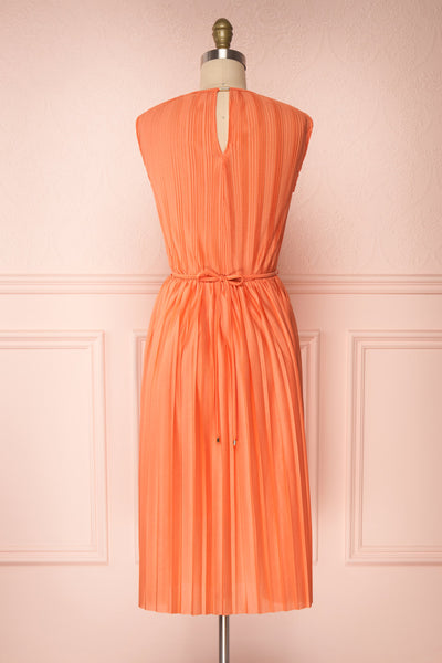 Ostra Petal Coral Pleated Midi Dress | Boutique 1861 back view