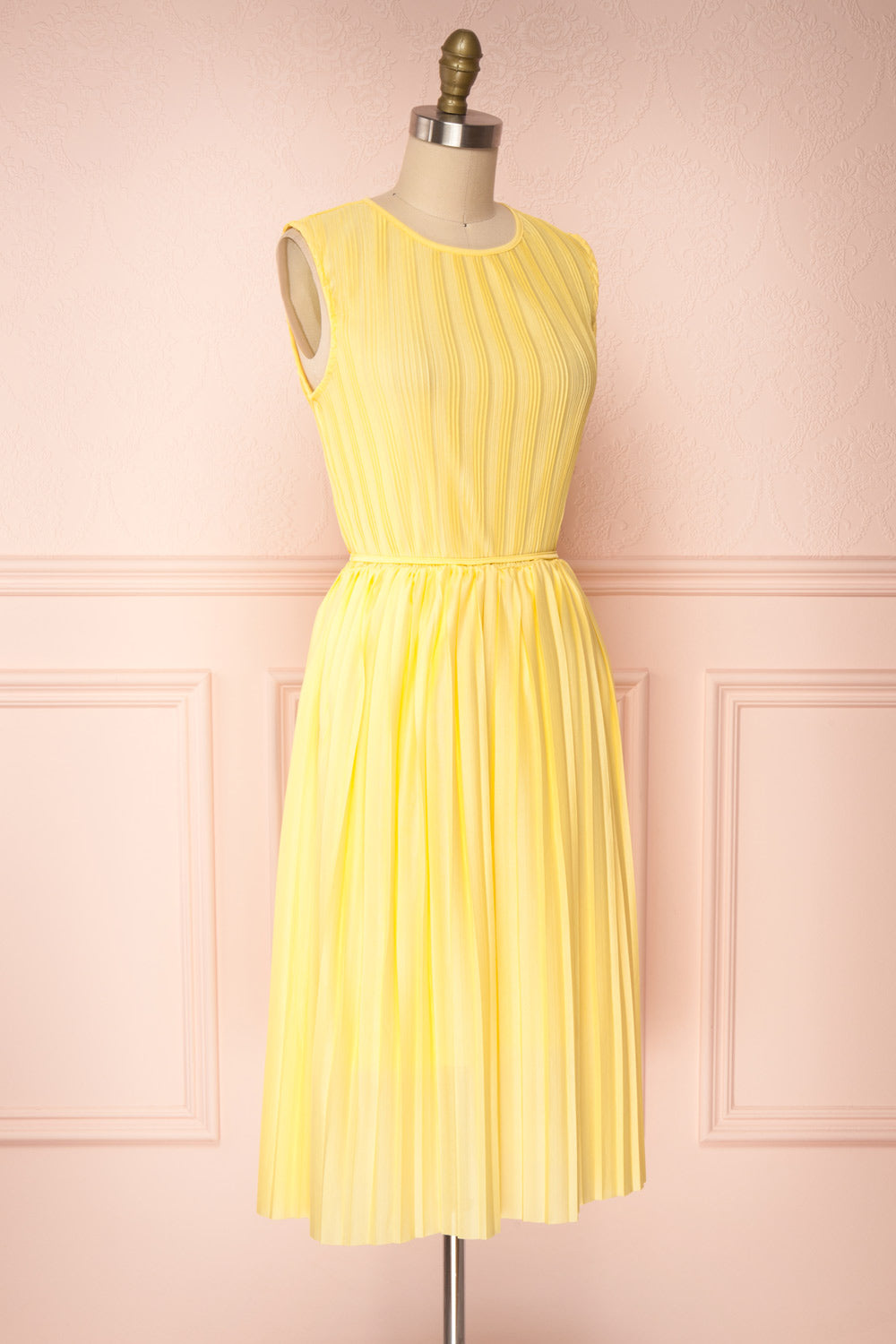 Ostra Sun Yellow Pleated Midi Dress | Boutique 1861 side view