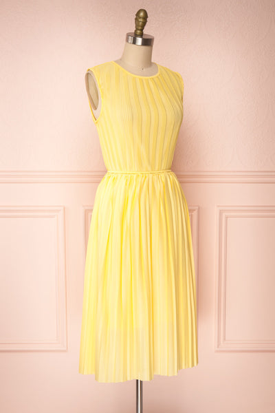 Ostra Sun Yellow Pleated Midi Dress | Boutique 1861 side view