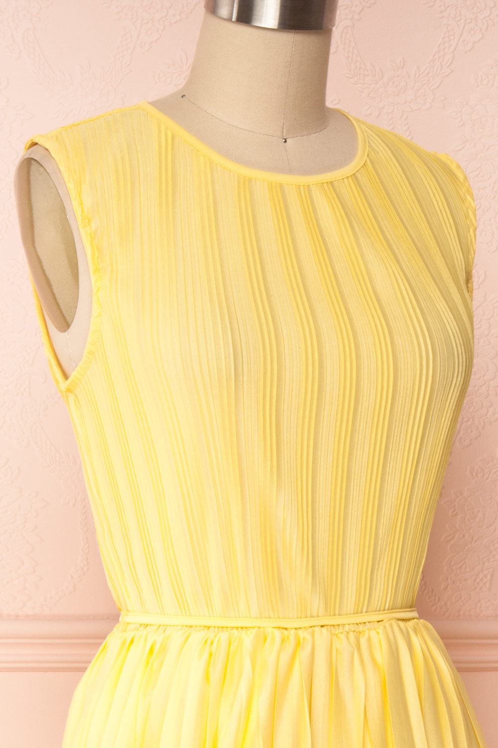 Ostra Sun Yellow Pleated Midi Dress | Boutique 1861 side close up