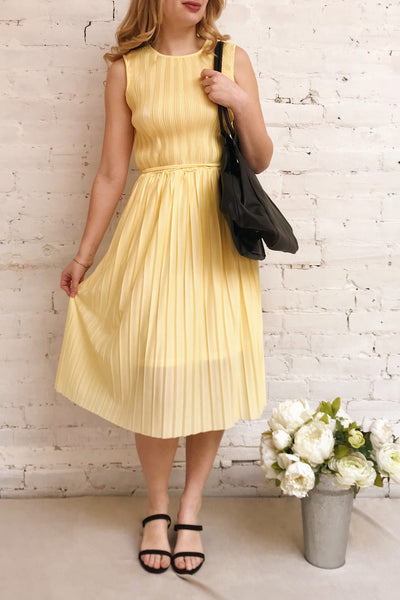 Ostra Sun Yellow Pleated Midi Dress | Boutique 1861 model look