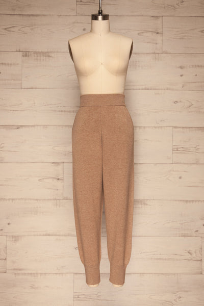 Ostrow Taupe Knitted Joggers w/ Pockets | La petite garçonne front view