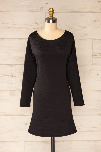 Oufa Black Long Sleeve Textured Dress | La petite garçonne front view